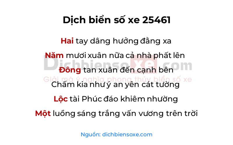 Dịch thơ biển số 25461