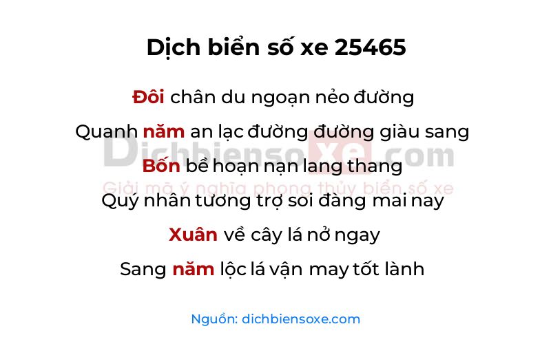 Dịch thơ biển số 25465