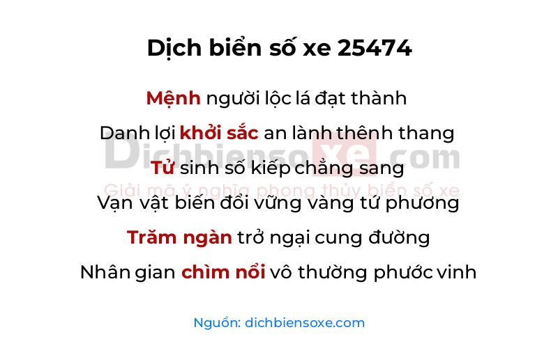 Dịch thơ biển số 25474