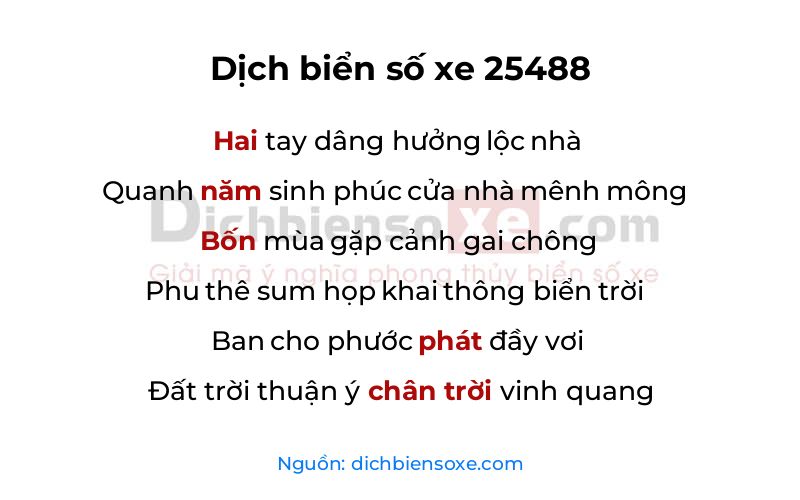 Dịch thơ biển số 25488