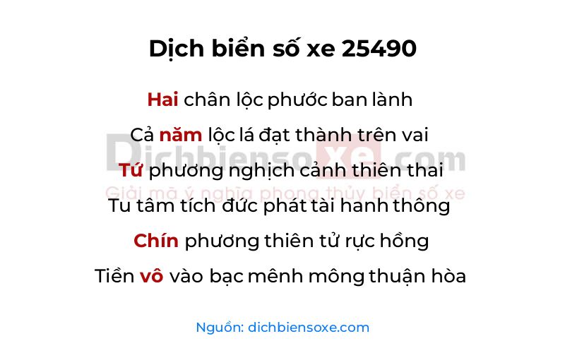 Dịch thơ biển số 25490