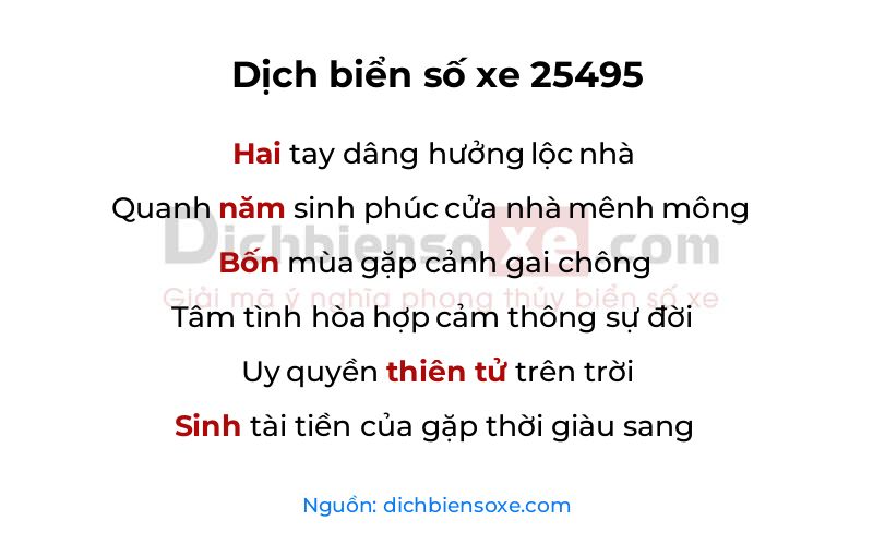 Dịch thơ biển số 25495