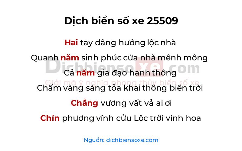 Dịch thơ biển số 25509