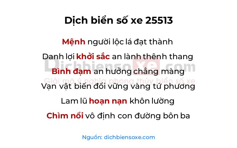 Dịch thơ biển số 25513