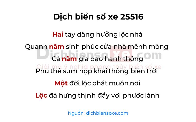 Dịch thơ biển số 25516