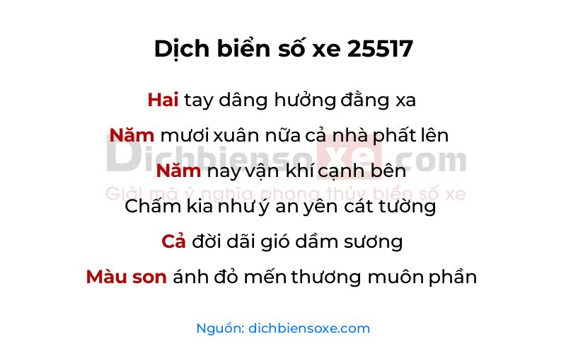 Dịch thơ biển số 25517