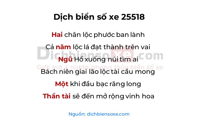 Dịch thơ biển số 25518