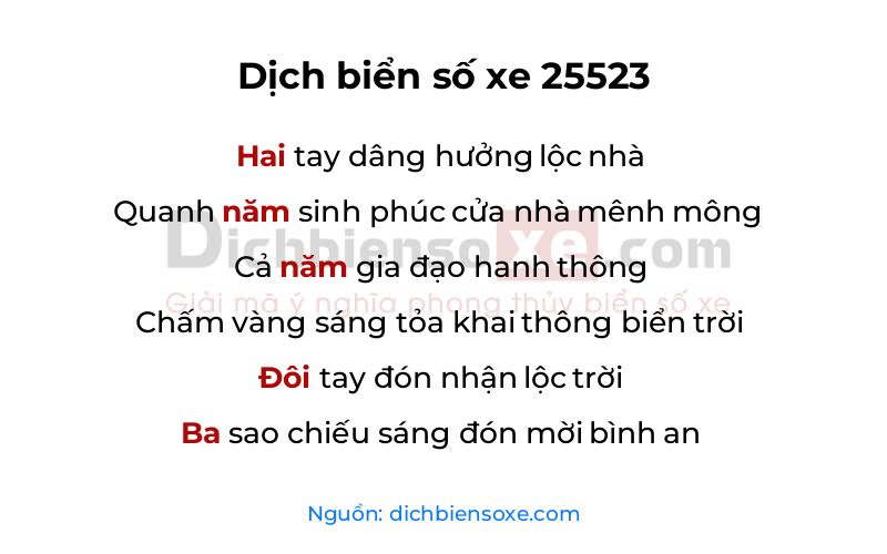 Dịch thơ biển số 25523