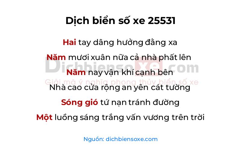 Dịch thơ biển số 25531
