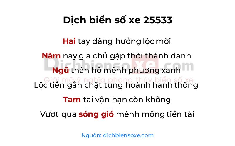 Dịch thơ biển số 25533