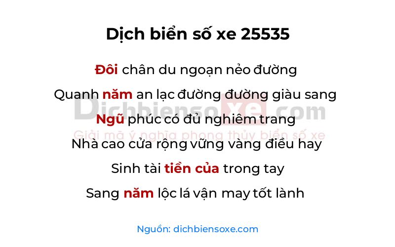 Dịch thơ biển số 25535
