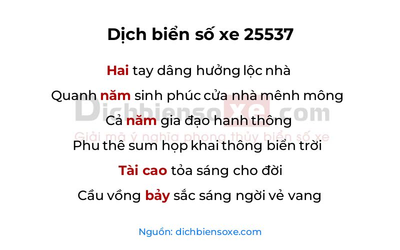 Dịch thơ biển số 25537