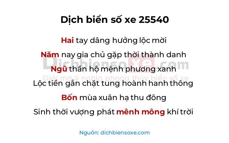 Dịch thơ biển số 25540