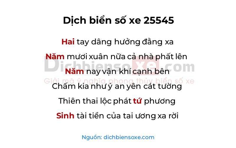 Dịch thơ biển số 25545
