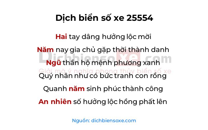 Dịch thơ biển số 25554