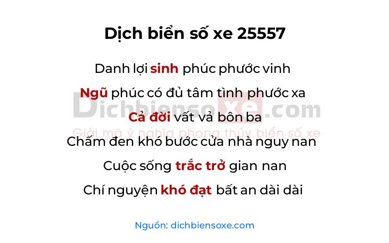 Dịch thơ biển số 25557