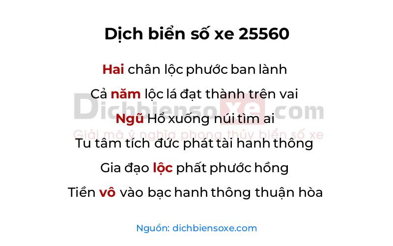 Dịch thơ biển số 25560