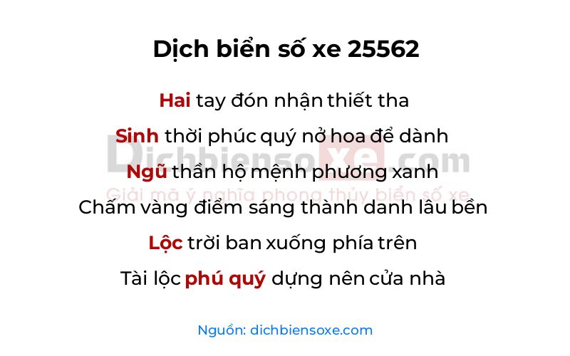 Dịch thơ biển số 25562