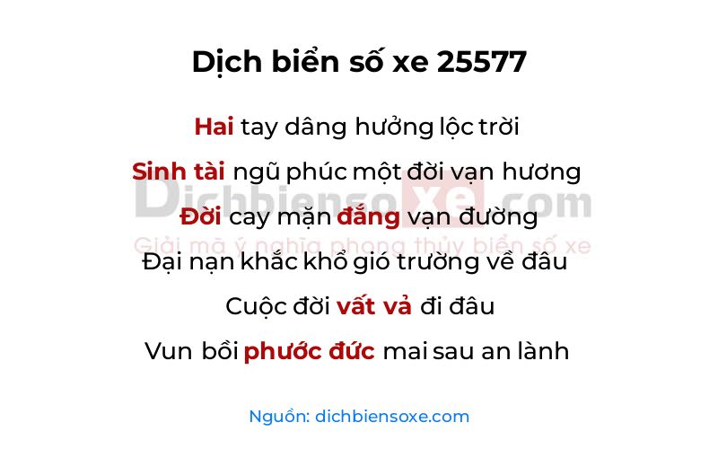 Dịch thơ biển số 25577