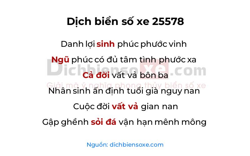 Dịch thơ biển số 25578