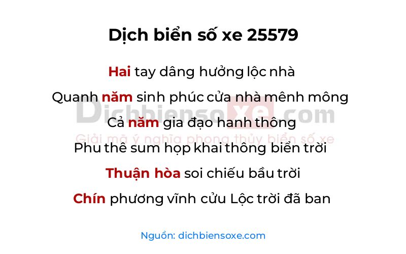 Dịch thơ biển số 25579
