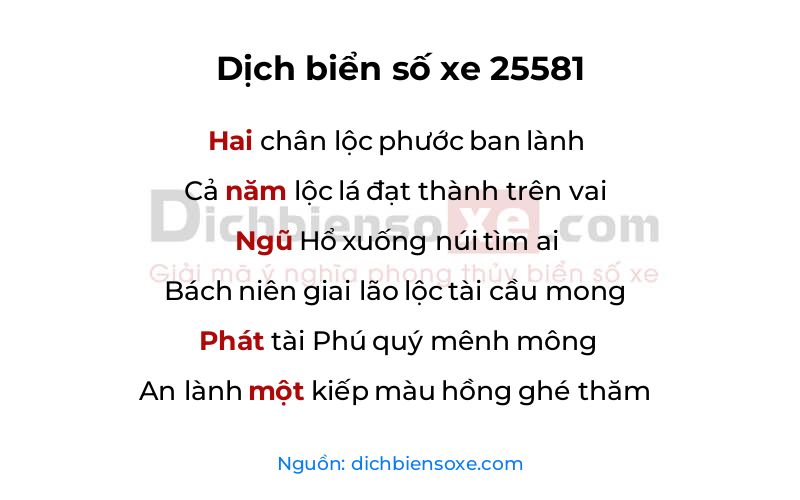 Dịch thơ biển số 25581