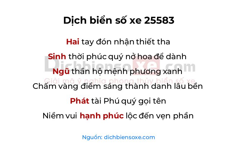 Dịch thơ biển số 25583