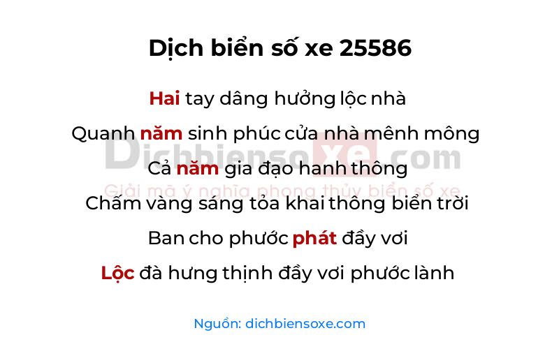 Dịch thơ biển số 25586