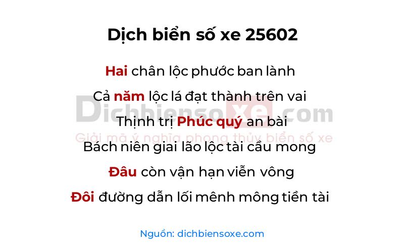 Dịch thơ biển số 25602