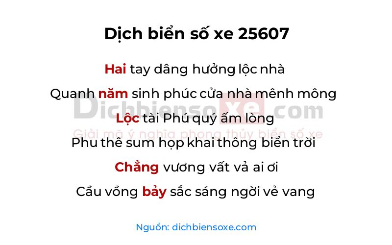 Dịch thơ biển số 25607