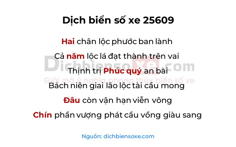 Dịch thơ biển số 25609
