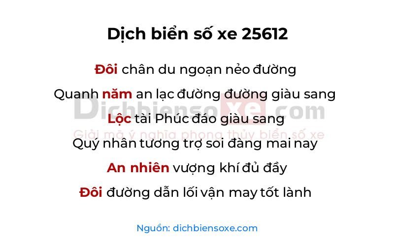 Dịch thơ biển số 25612