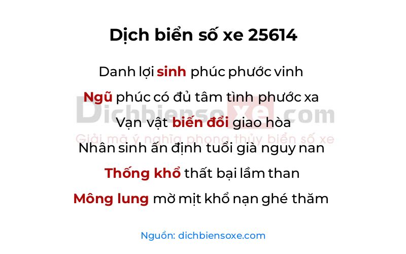 Dịch thơ biển số 25614
