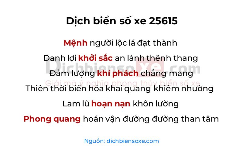 Dịch thơ biển số 25615