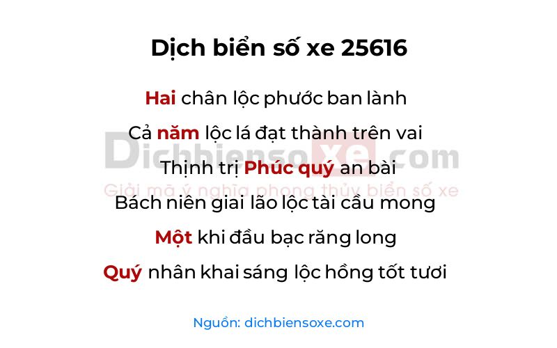 Dịch thơ biển số 25616