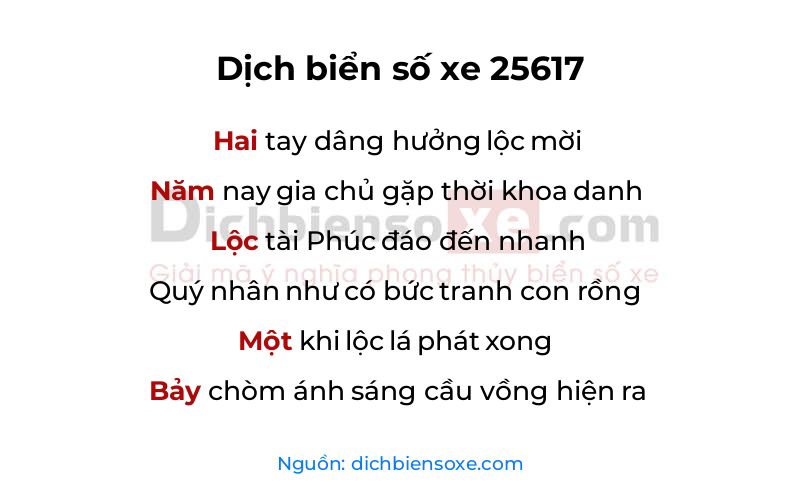 Dịch thơ biển số 25617