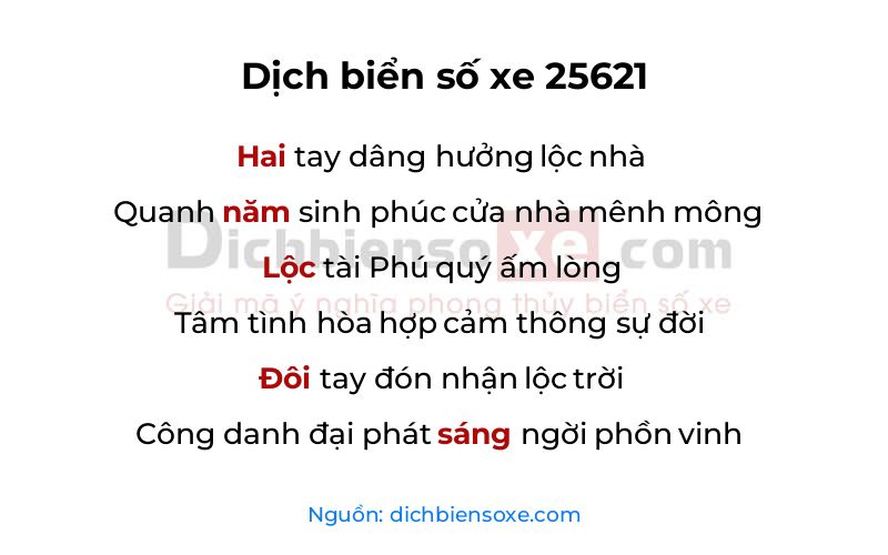 Dịch thơ biển số 25621