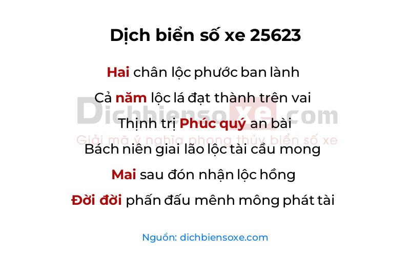 Dịch thơ biển số 25623