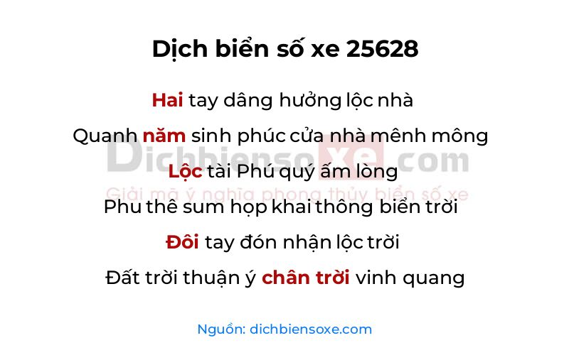 Dịch thơ biển số 25628