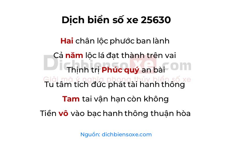 Dịch thơ biển số 25630