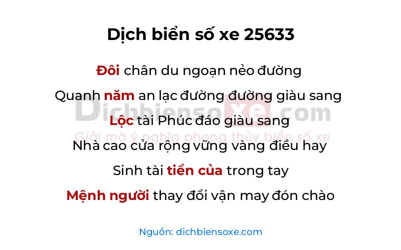 Dịch thơ biển số 25633