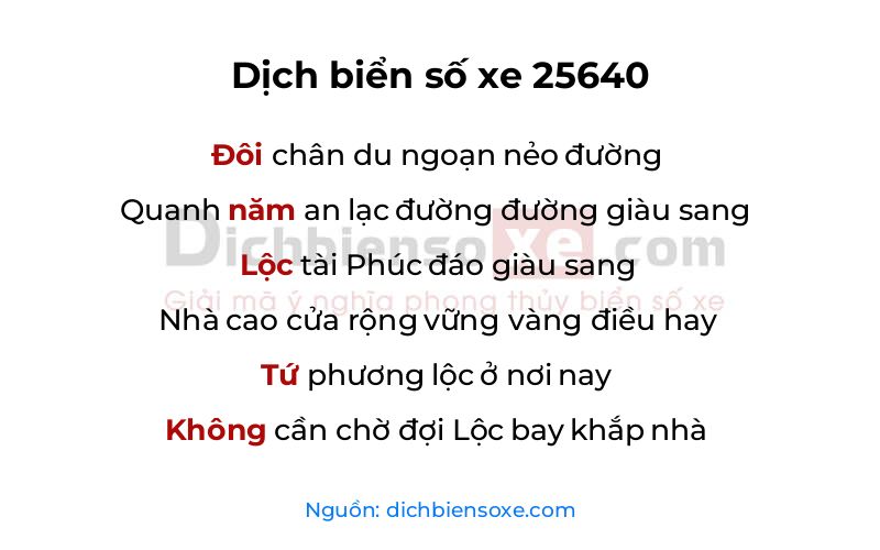 Dịch thơ biển số 25640