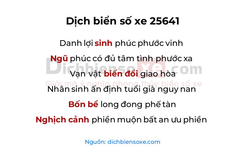 Dịch thơ biển số 25641