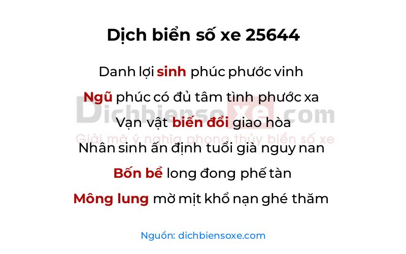 Dịch thơ biển số 25644