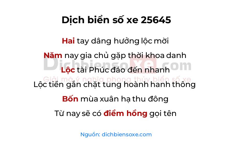 Dịch thơ biển số 25645