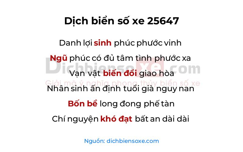 Dịch thơ biển số 25647