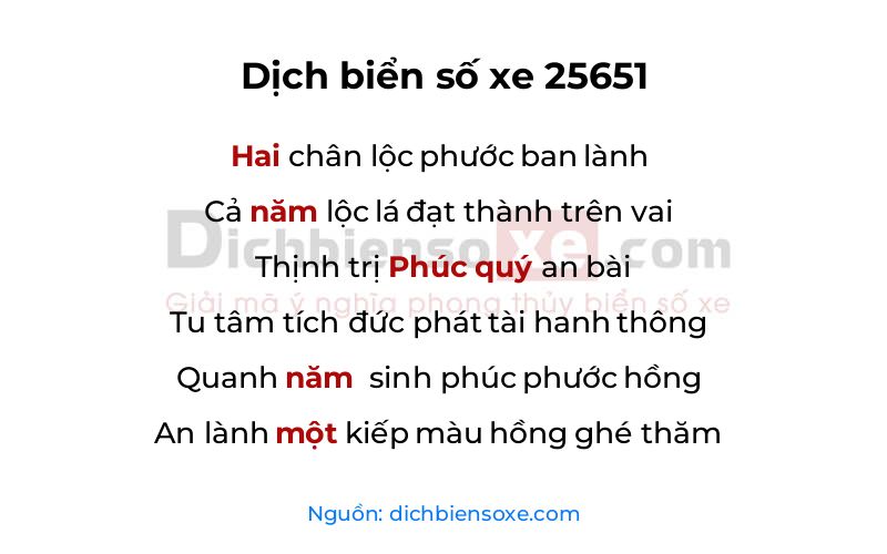 Dịch thơ biển số 25651