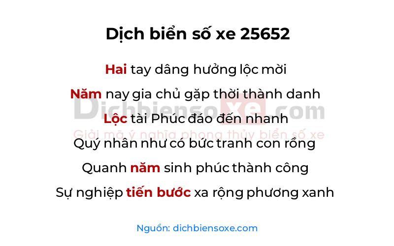 Dịch thơ biển số 25652