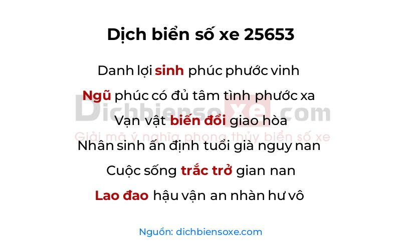 Dịch thơ biển số 25653