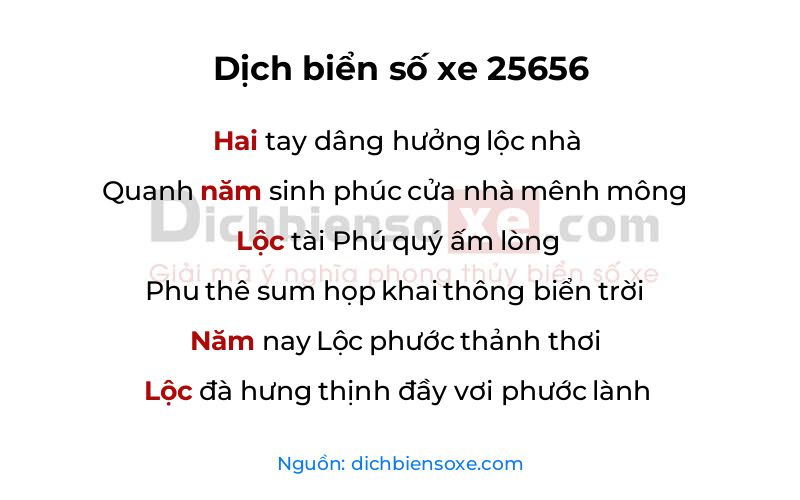 Dịch thơ biển số 25656